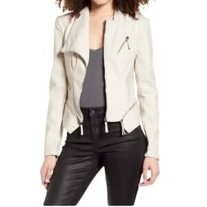 Blank NYC Size XL Faux Leather Vegan Zip Front Moto Jacket Cream Lined Edgy NWT